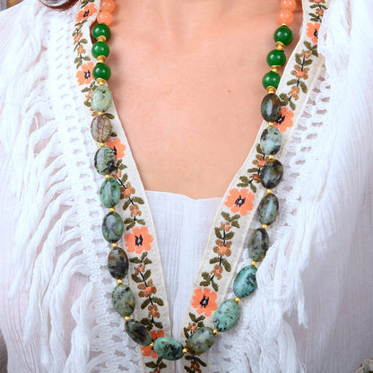 Patagonia Green Chrysocolla Golden Long Necklace