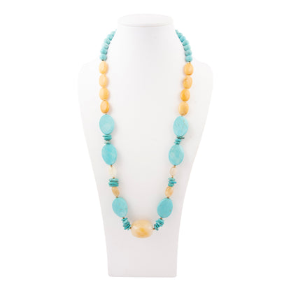 Oasis Blue Magnesite and Citrine Long Golden Statement Necklace