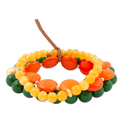 Multicolored beaded bracelet on a white background