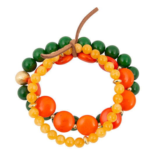Multicolored beaded bracelet on a white background