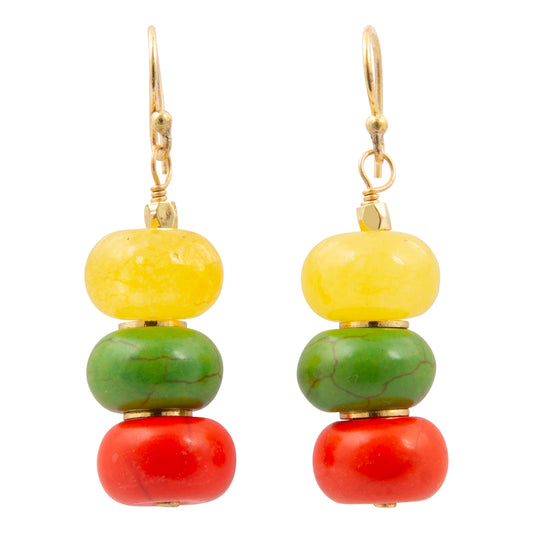 Piper Orange and Lime Green Magnesite Golden Drop Earrings