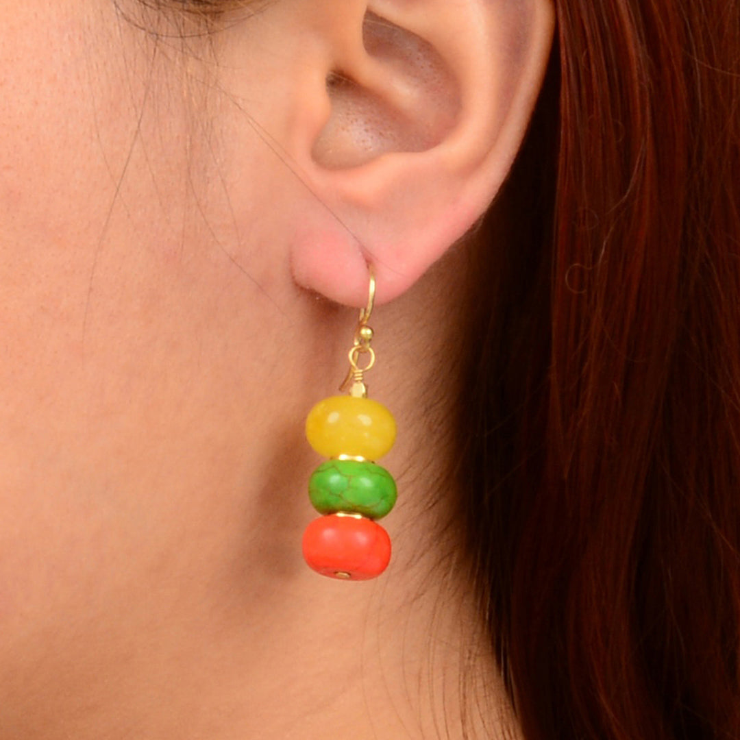Piper Orange and Lime Green Magnesite Golden Drop Earrings
