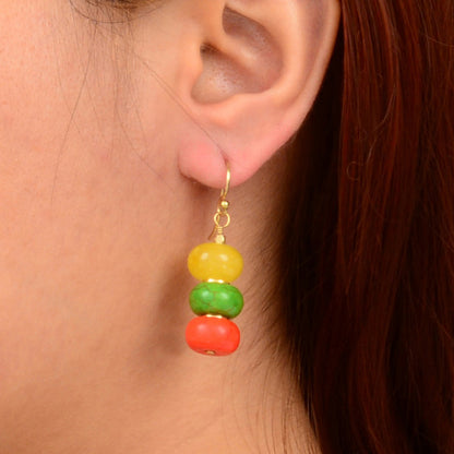 Piper Orange and Lime Green Magnesite Golden Drop Earrings