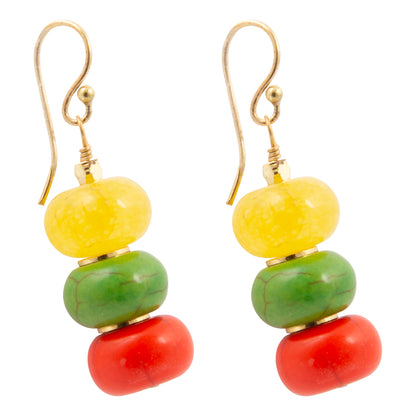 Piper Orange and Lime Green Magnesite Golden Drop Earrings