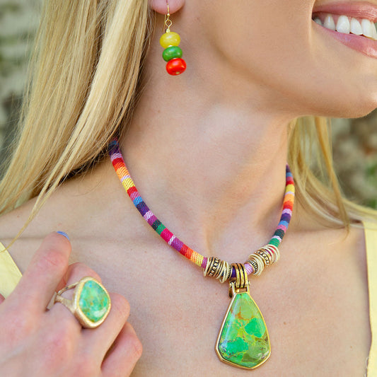 Piper Orange and Lime Green Magnesite Golden Drop Earrings