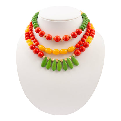 Colorful beaded necklace on a white mannequin bust