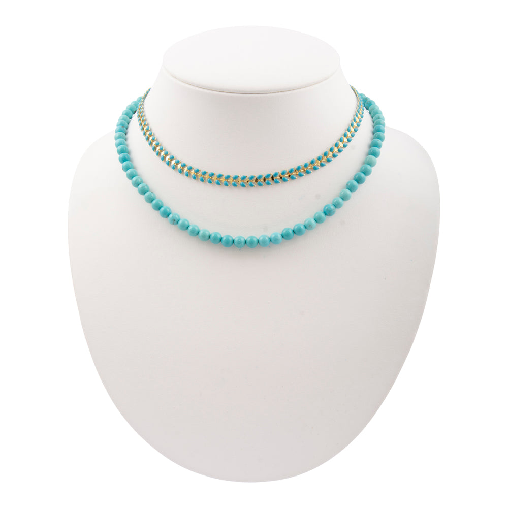 Blue Turquoise Magnesite Layers Golden Chevron Necklace
