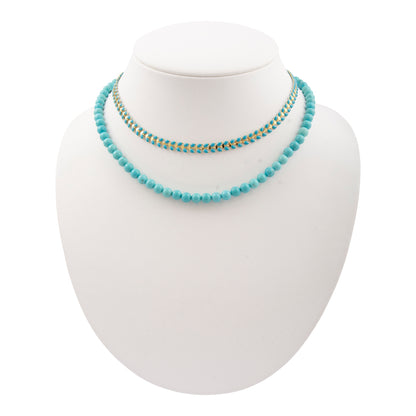 Blue Turquoise Magnesite Layers Golden Chevron Necklace