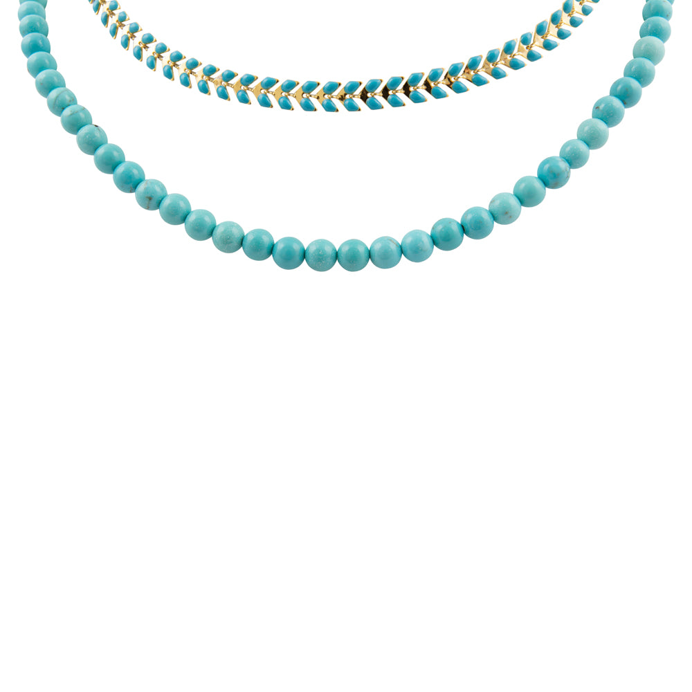 Blue Turquoise Magnesite Layers Golden Chevron Necklace