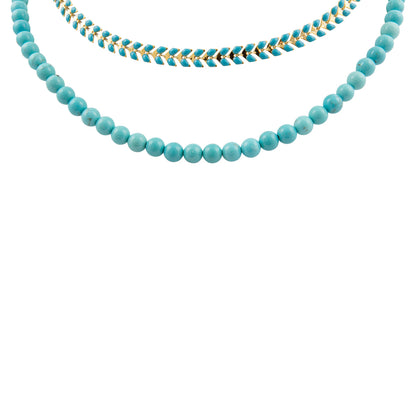 Blue Turquoise Magnesite Layers Golden Chevron Necklace