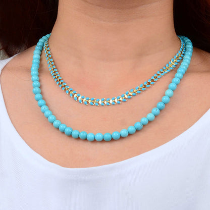 Blue Turquoise Magnesite Layers Golden Chevron Necklace