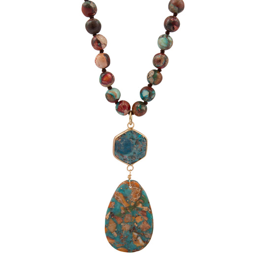 Rainbow Jasper Long Pendant Necklace