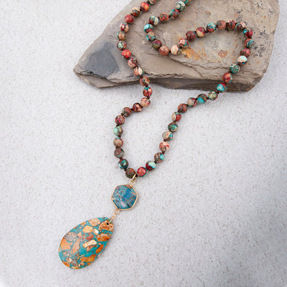 Rainbow Jasper Long Pendant Necklace