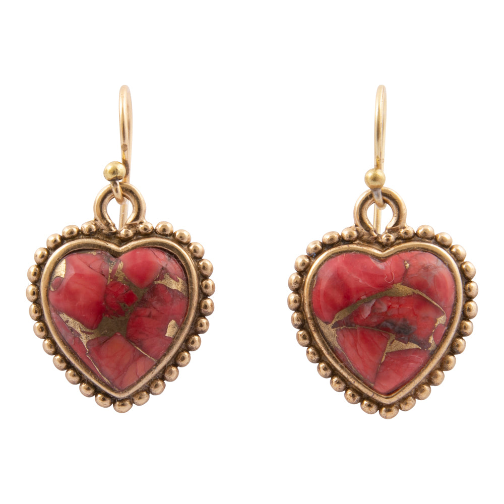 Hearts of Love Red Magnesite Golden Drop Earrings