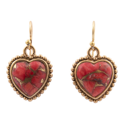 Hearts of Love Red Magnesite Golden Drop Earrings