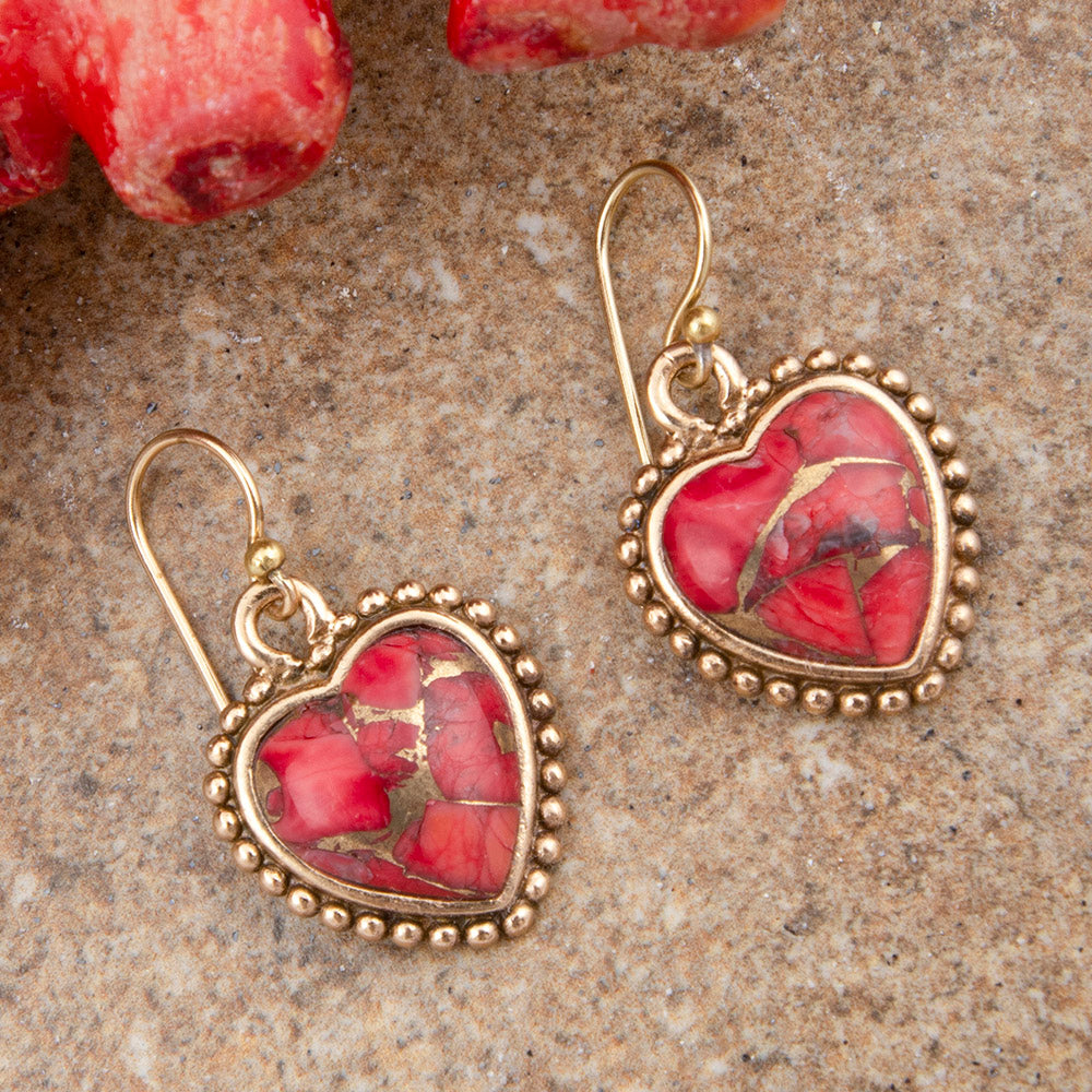 Hearts of Love Red Magnesite Golden Drop Earrings