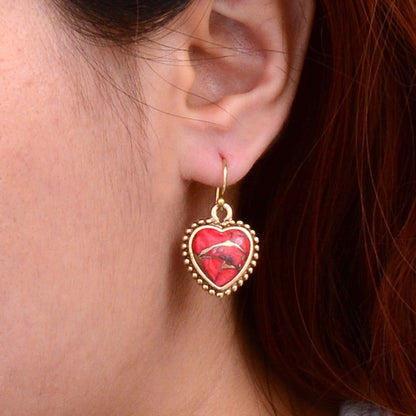 Hearts of Love Red Magnesite Golden Drop Earrings