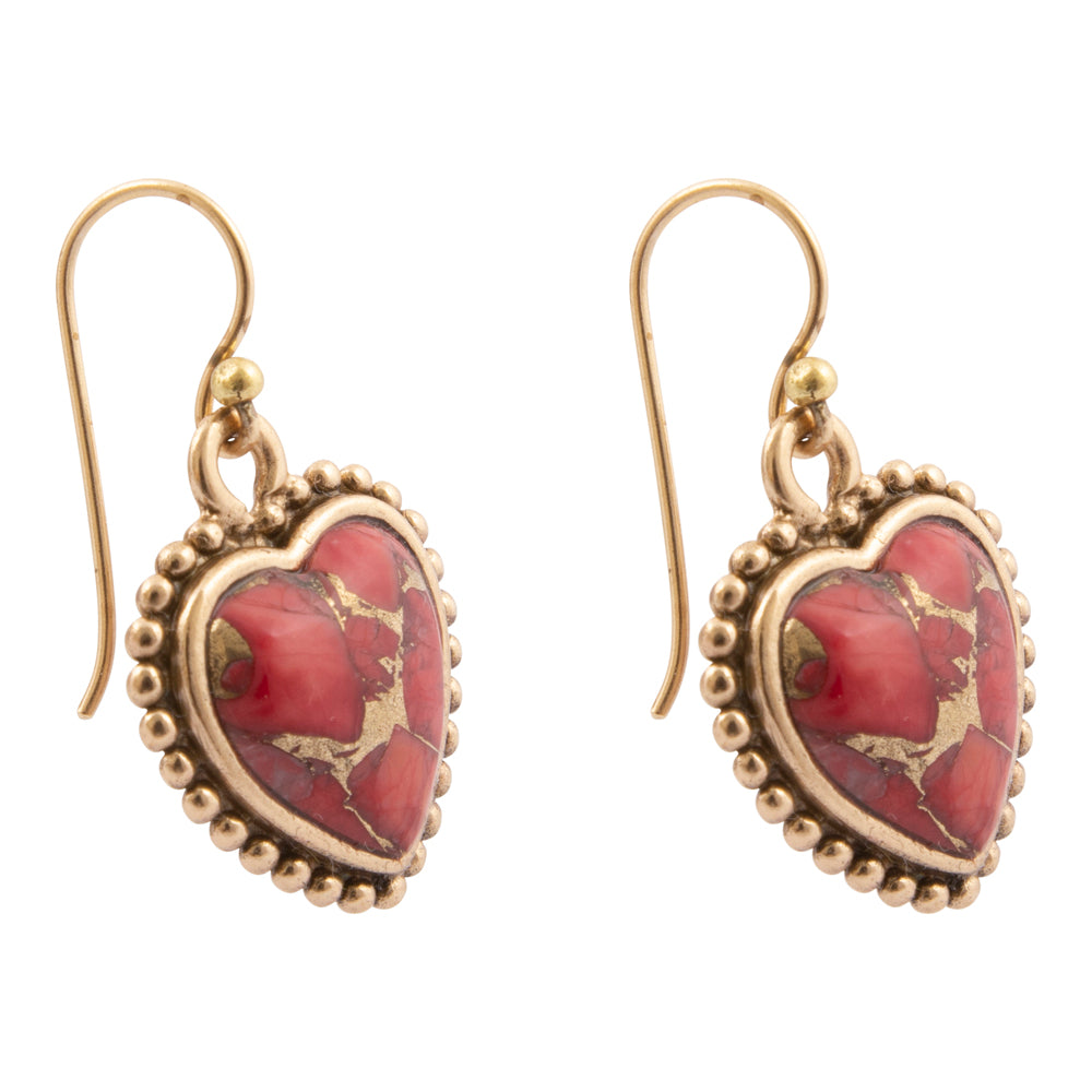 Hearts of Love Red Magnesite Golden Drop Earrings
