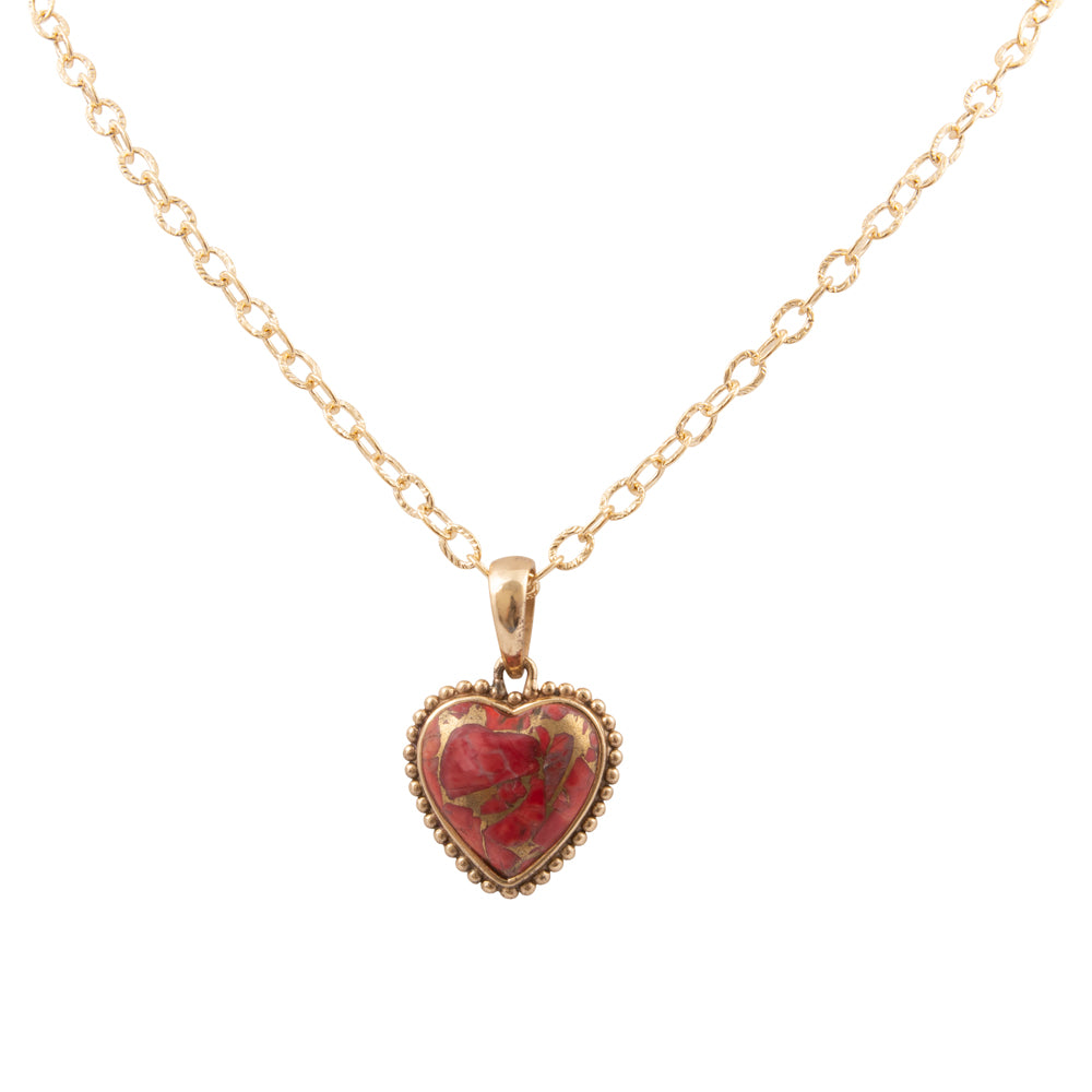 Hearts of Love Red Magnesite Golden Pendant Necklace