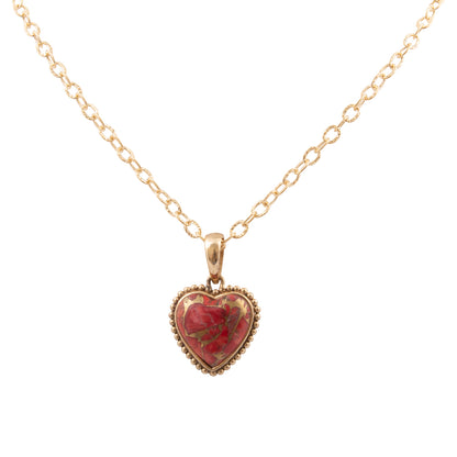 Hearts of Love Red Magnesite Golden Pendant Necklace