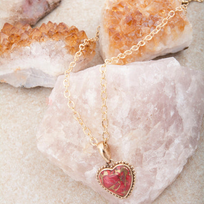 Hearts of Love Red Magnesite Golden Pendant Necklace