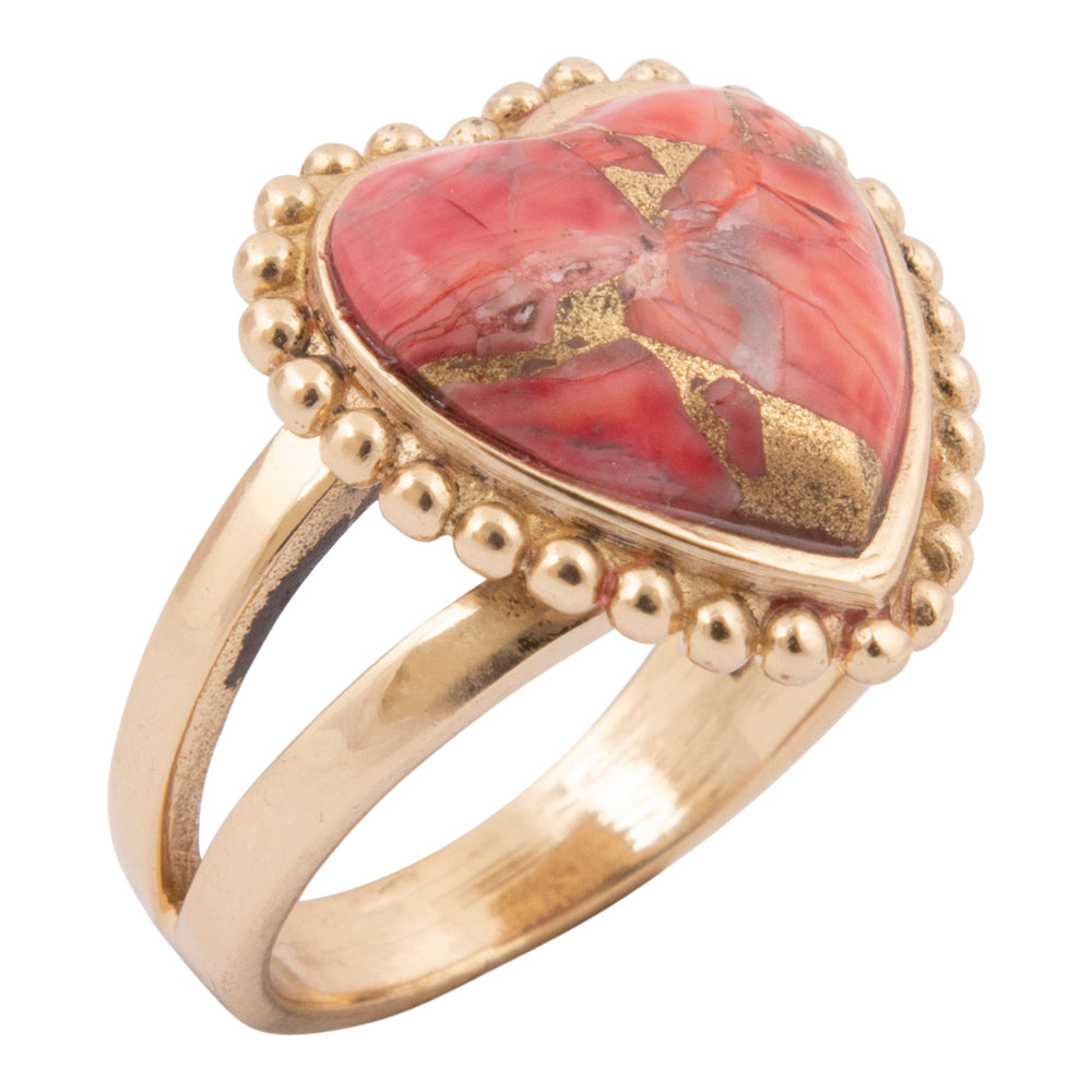 Hearts of Love Red Magnesite Golden Statement Ring