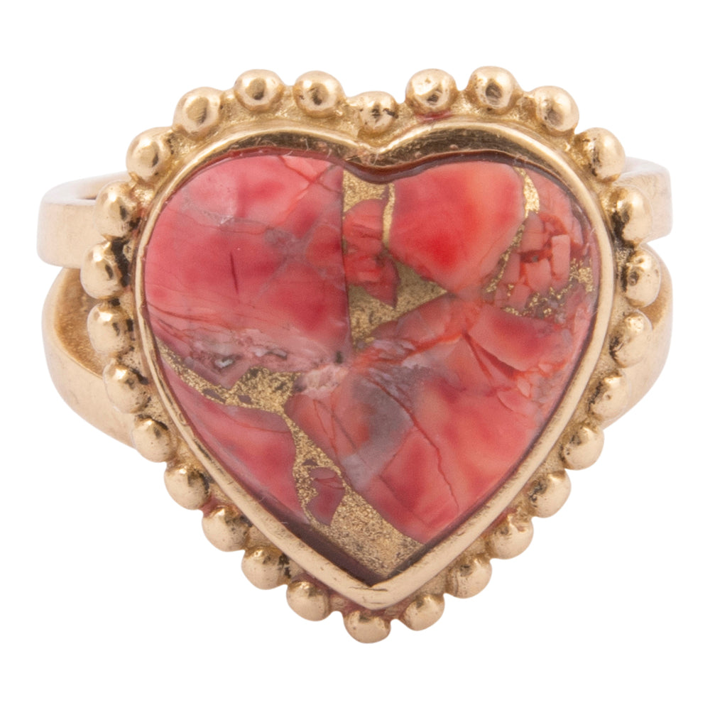 Hearts of Love Red Magnesite Golden Statement Ring
