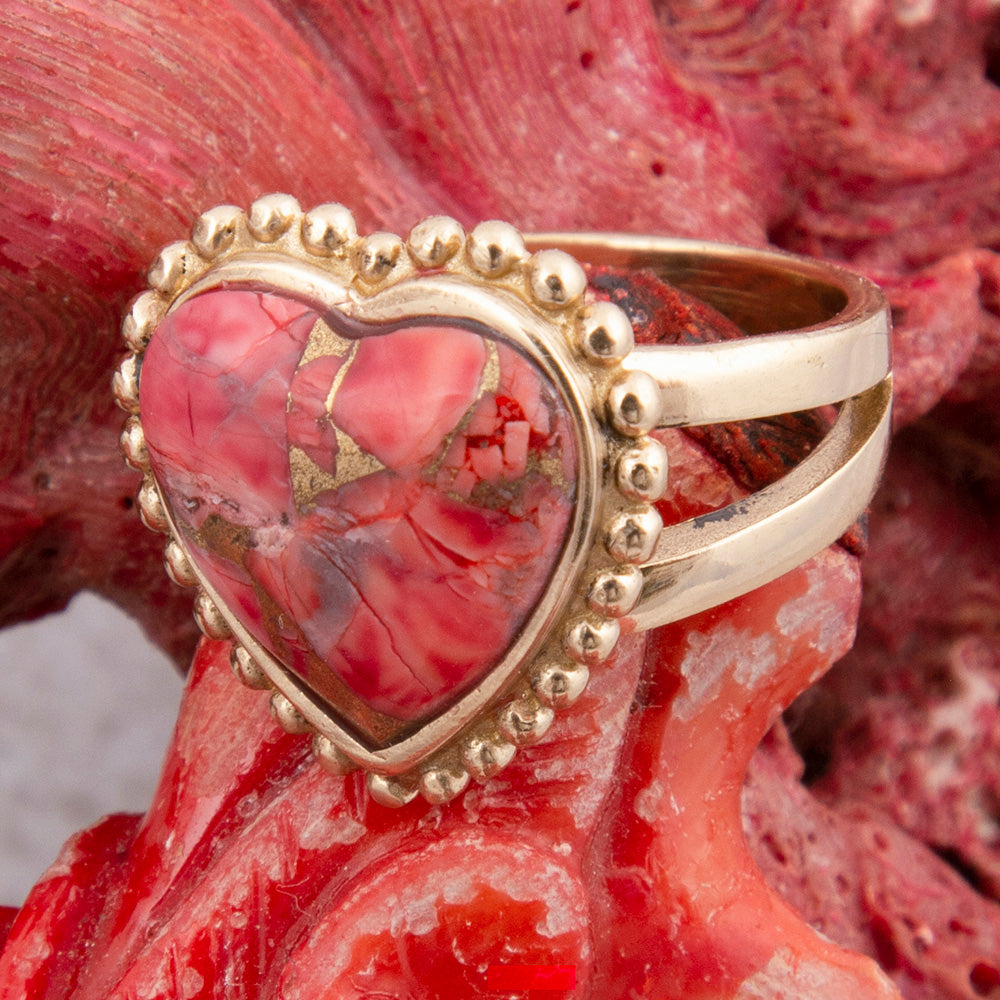 Hearts of Love Red Magnesite Golden Statement Ring