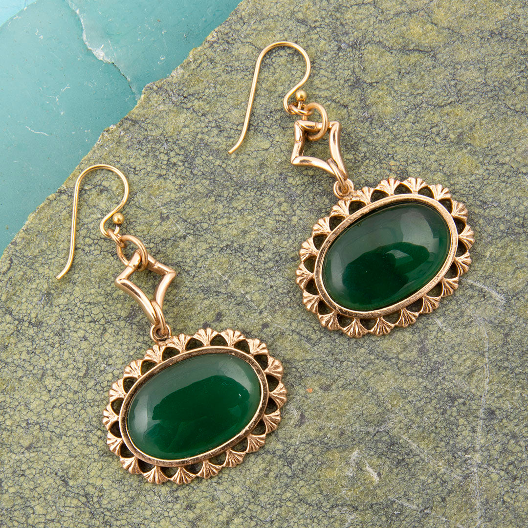 Prosperity Green Onyx Golden Drop Earrings