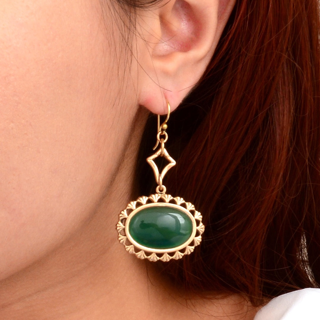 Prosperity Green Onyx Golden Drop Earrings