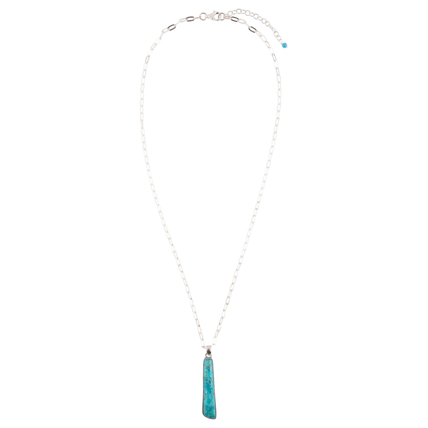 Necklace with a blue pendant on a white background
