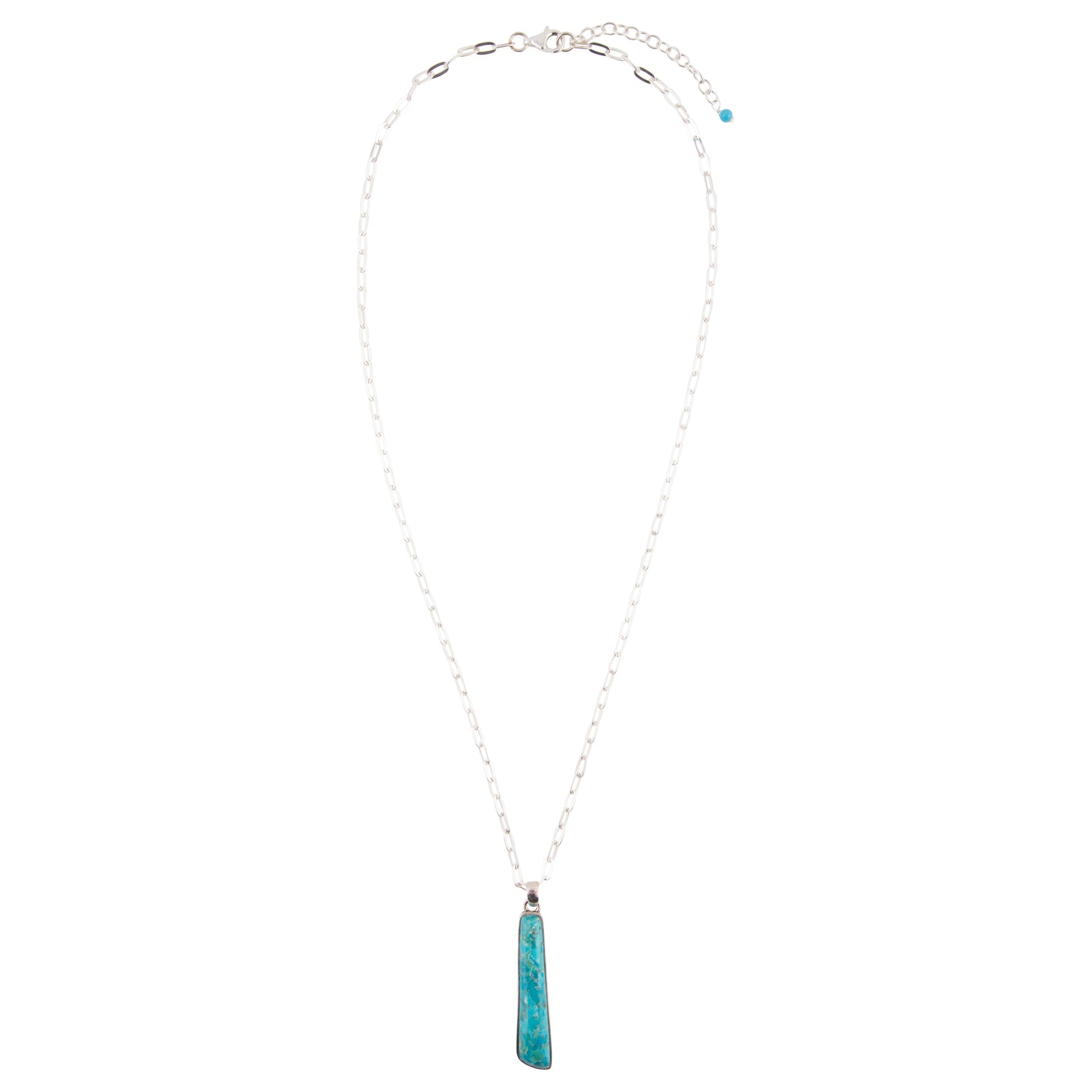 Necklace with a blue pendant on a white background