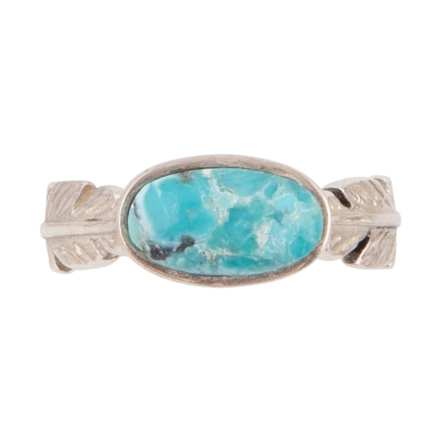 Turquoise stone pendant with silver setting on a white background