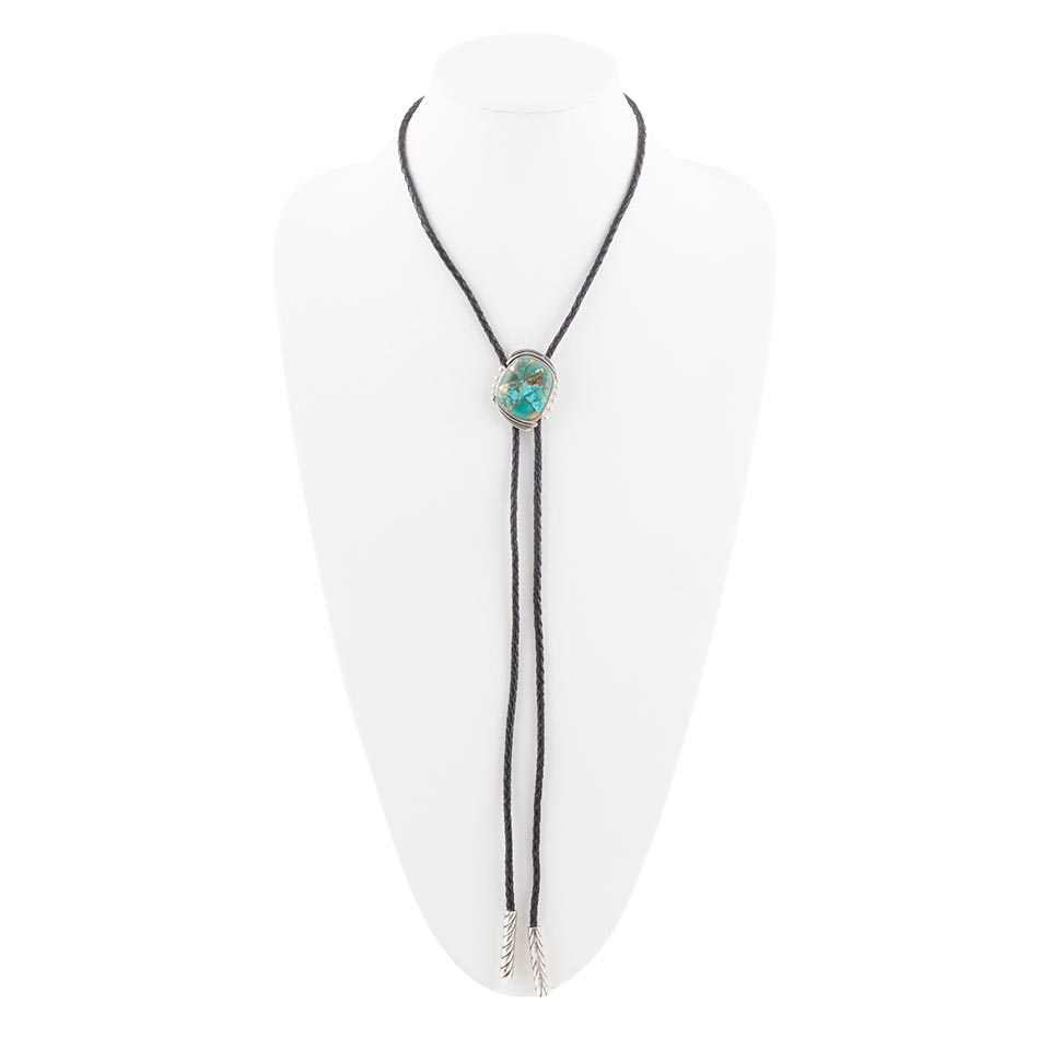 Rawlins Blue Turquoise Black Leather Silver Bolo Necklace