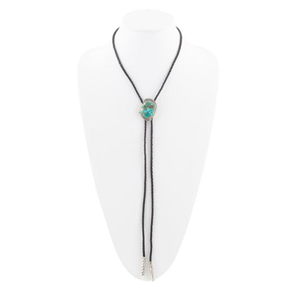 Rawlins Blue Turquoise Black Leather Silver Bolo Necklace