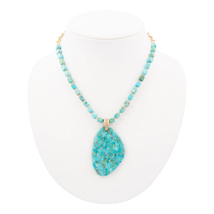 Refined Blue Turquoise Golden Drop Pendant Necklace