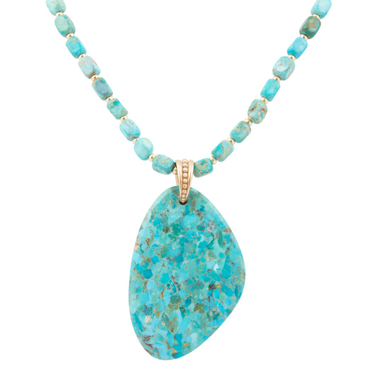 Refined Blue Turquoise Golden Drop Pendant Necklace