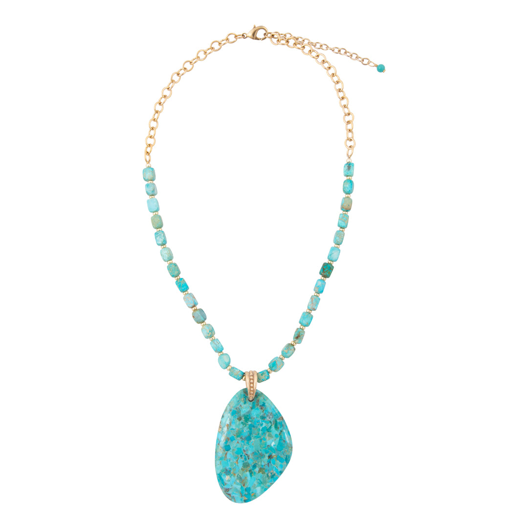 Refined Blue Turquoise Golden Drop Pendant Necklace