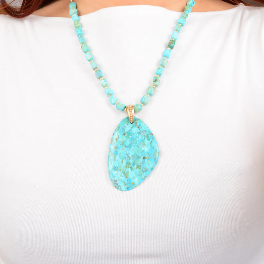 Refined Blue Turquoise Golden Drop Pendant Necklace