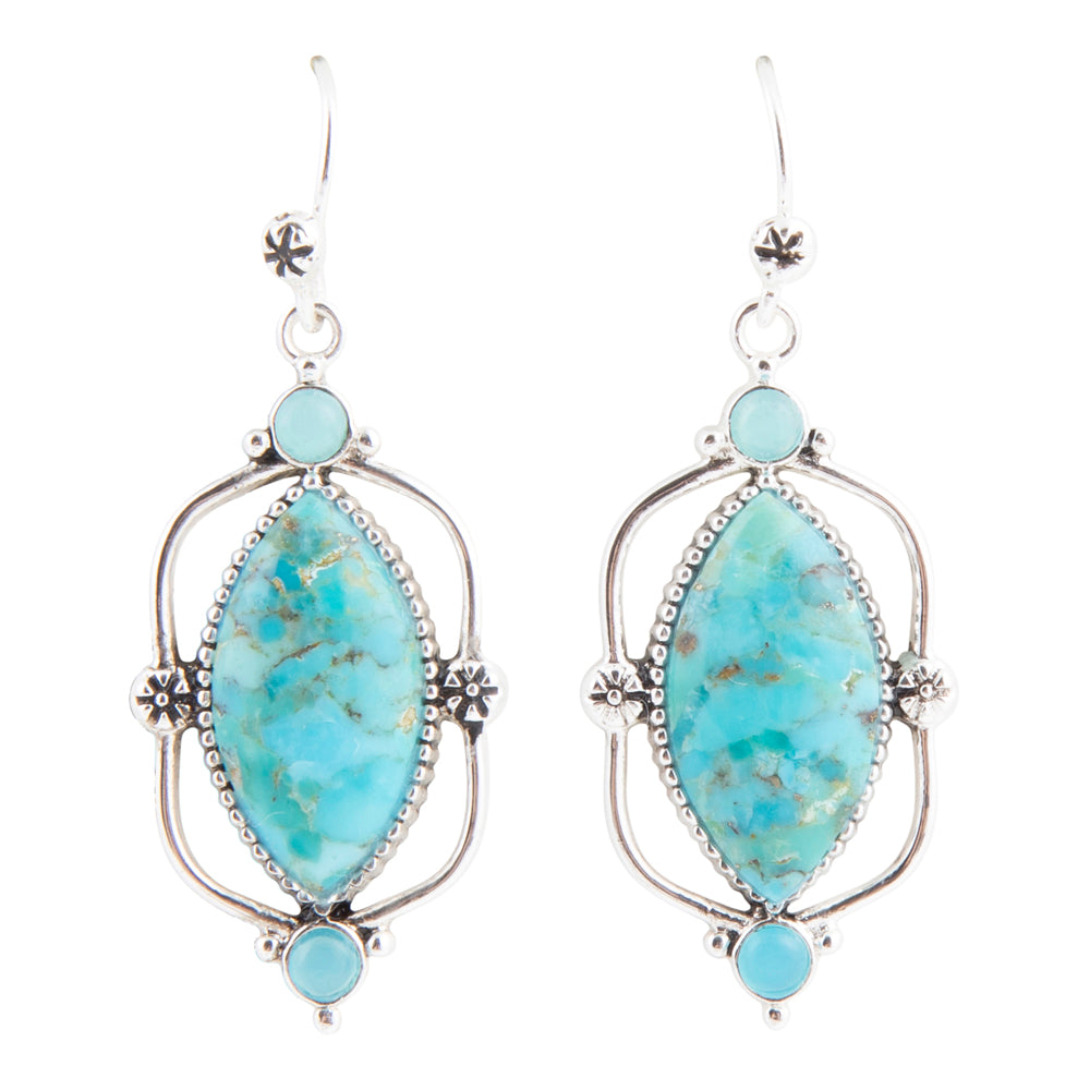 Regal Blue Turquoise and Apatite Silver Drop Earrings