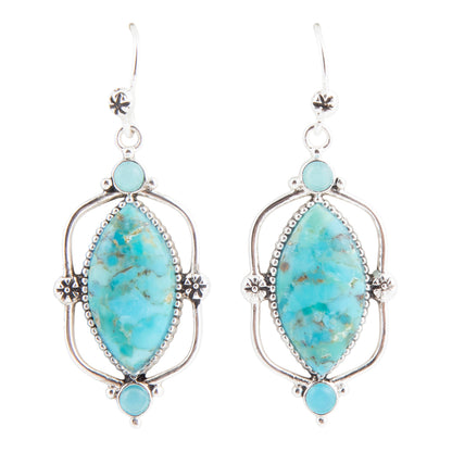 Regal Blue Turquoise and Apatite Silver Drop Earrings