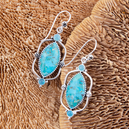 Regal Blue Turquoise and Apatite Silver Drop Earrings
