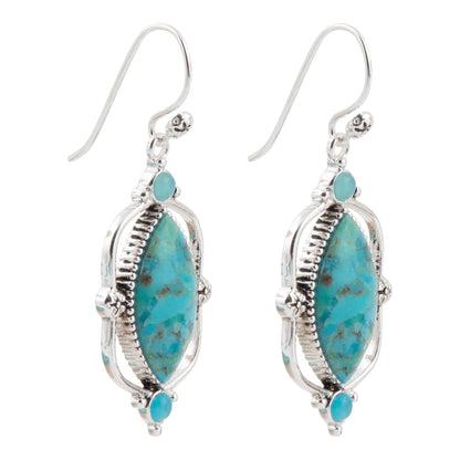 Regal Blue Turquoise and Apatite Silver Drop Earrings
