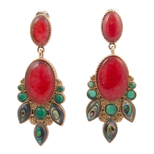 Regalia Red Onyx Golden Post Drop Earrings