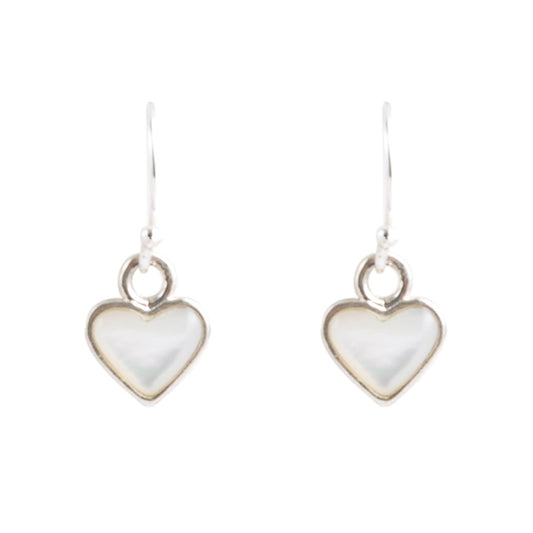 Dainty White Mother of Pearl Sterling Silver Heart Drop Earrings