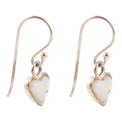 Dainty White Mother of Pearl Sterling Silver Heart Drop Earrings