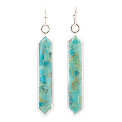 Linear Blue Turquoise Silver Drop Earrings