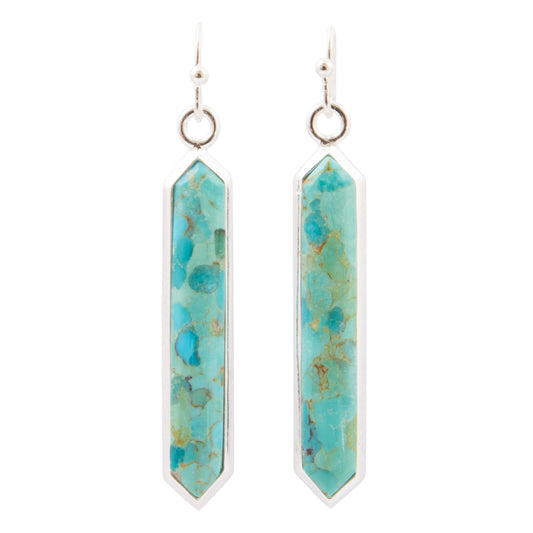 Linear Blue Turquoise Silver Drop Earrings