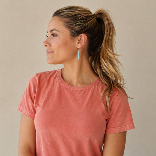 Linear Blue Turquoise Silver Drop Earrings