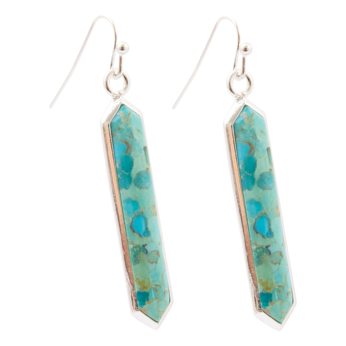 Linear Blue Turquoise Silver Drop Earrings
